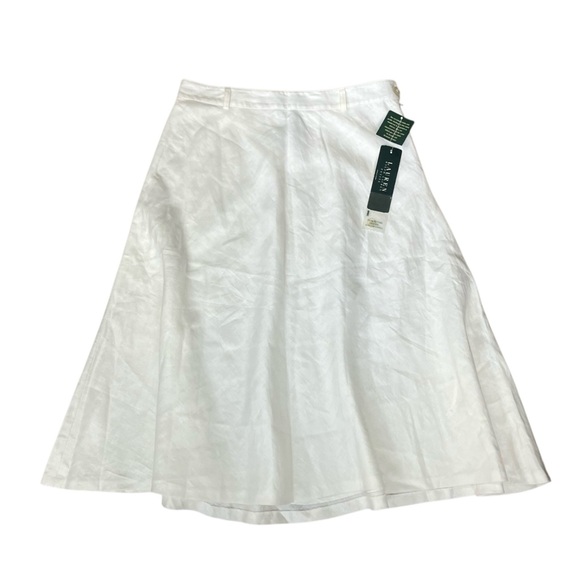 Lauren Ralph Lauren Dresses & Skirts - Lauren Ralph Lauren NWT 100% Linen White Midi Flared A Line Skirt Women’s 8P